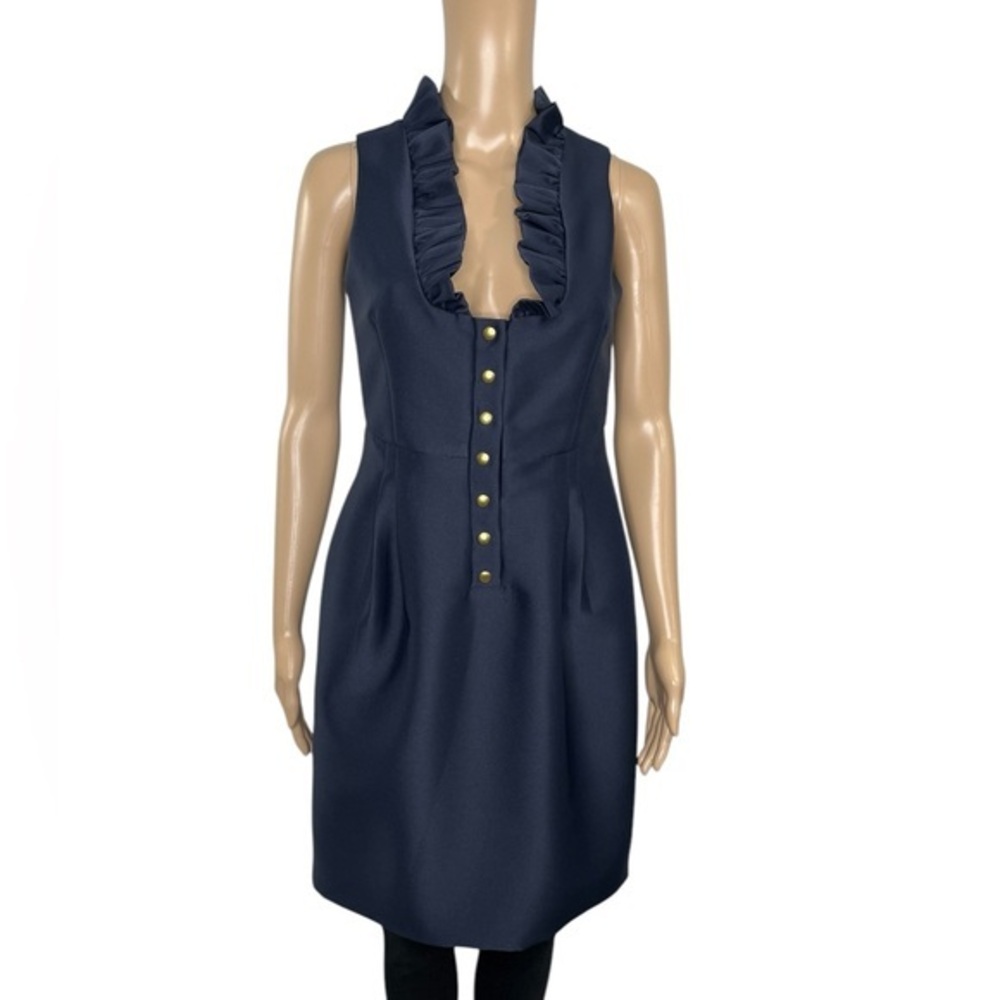 Camilyn Beth Navy Ruffle Button-Front Dress, excellent condition